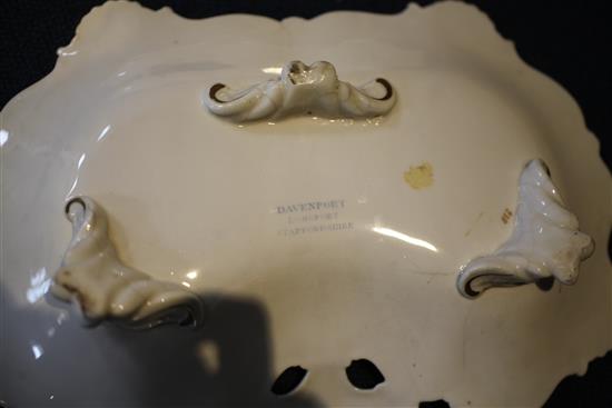 A Japanese dragon bowl, two Davenport flower painted dessert dishes and an English porcelain lozenge shaped bread bowl,
